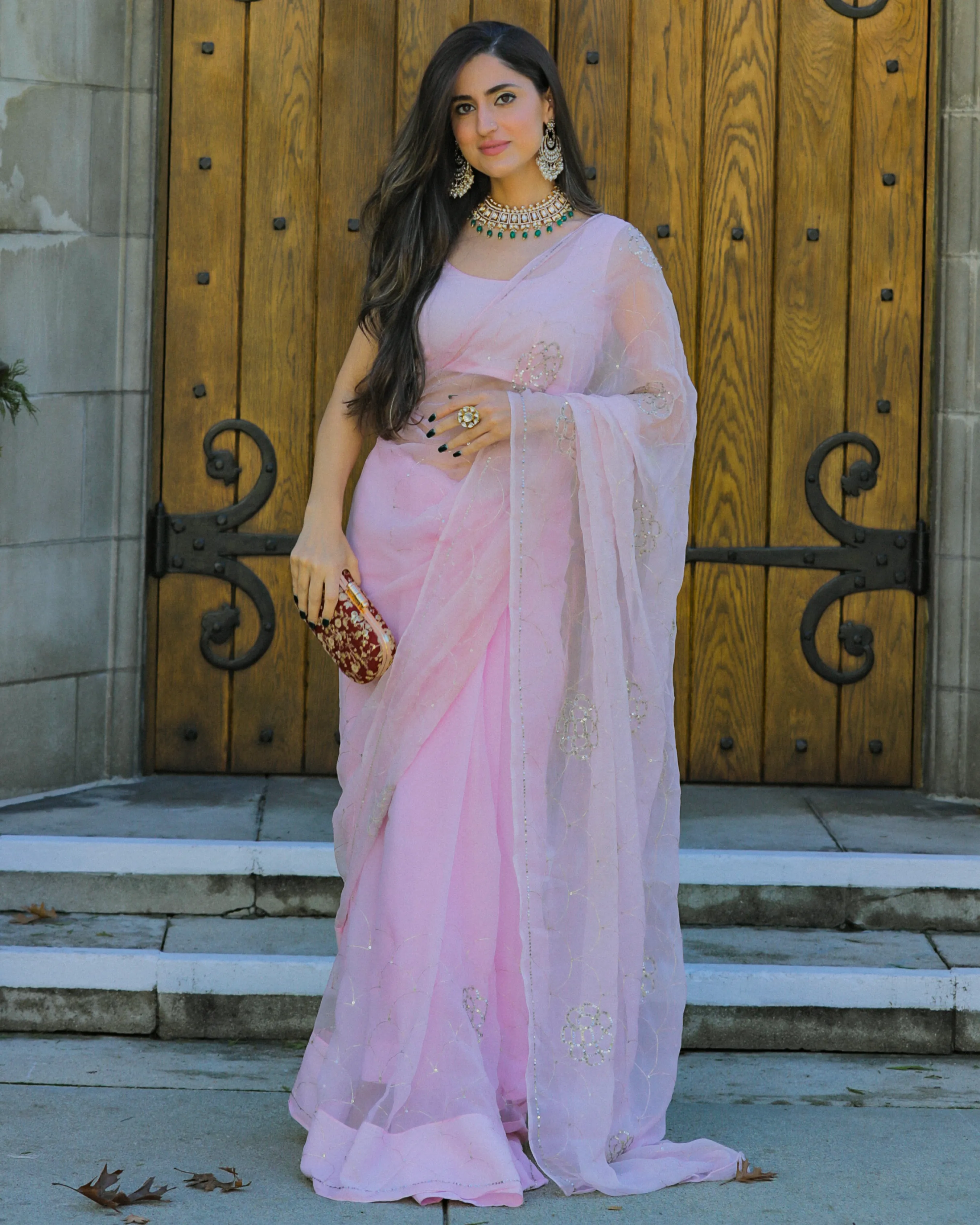 Strawberry Punch Pure Chiffon Saree