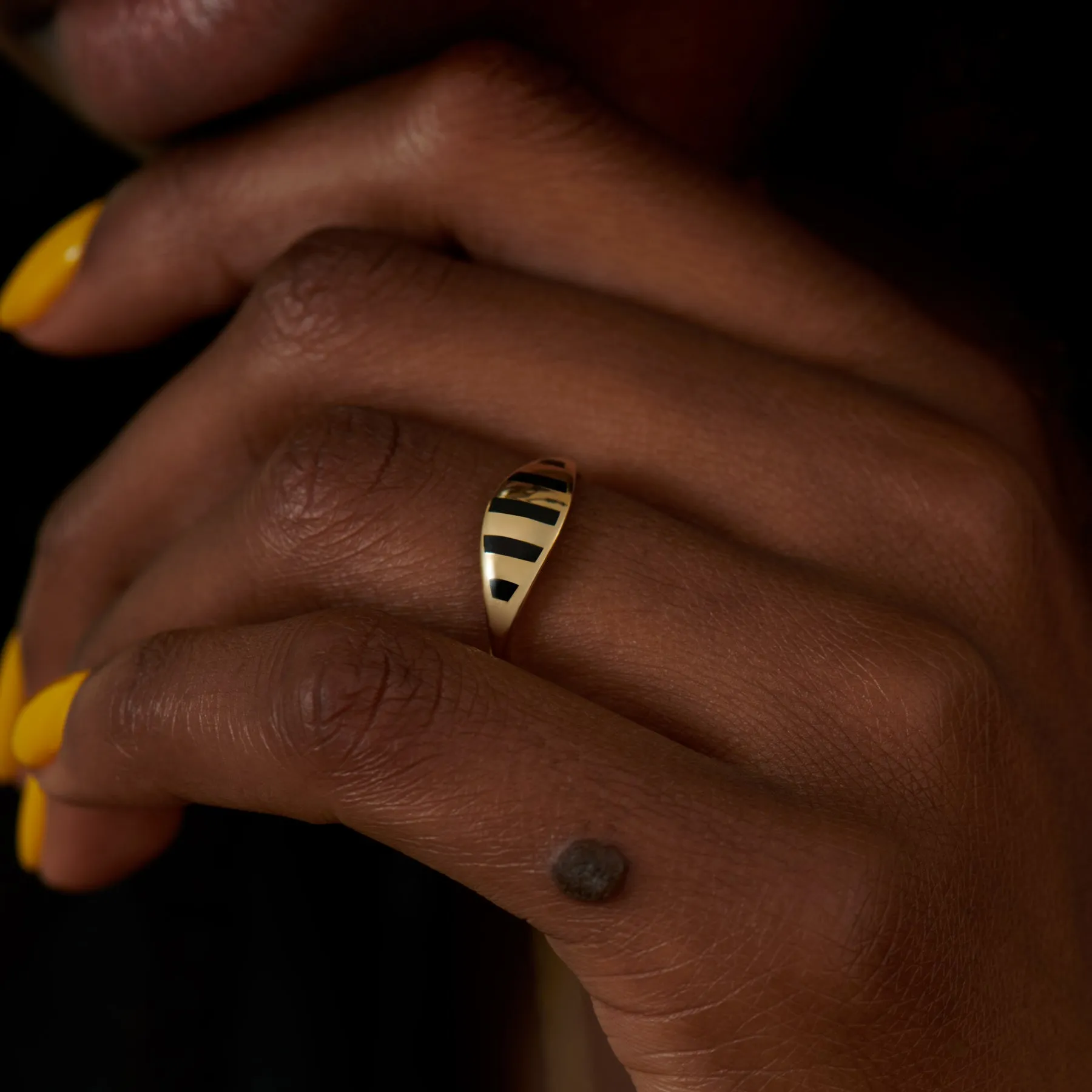 Stria Gold and Black Enamel Ring