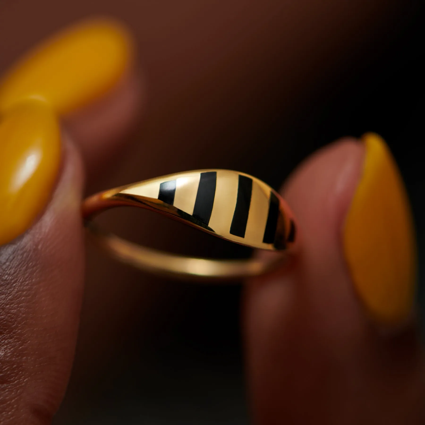 Stria Gold and Black Enamel Ring