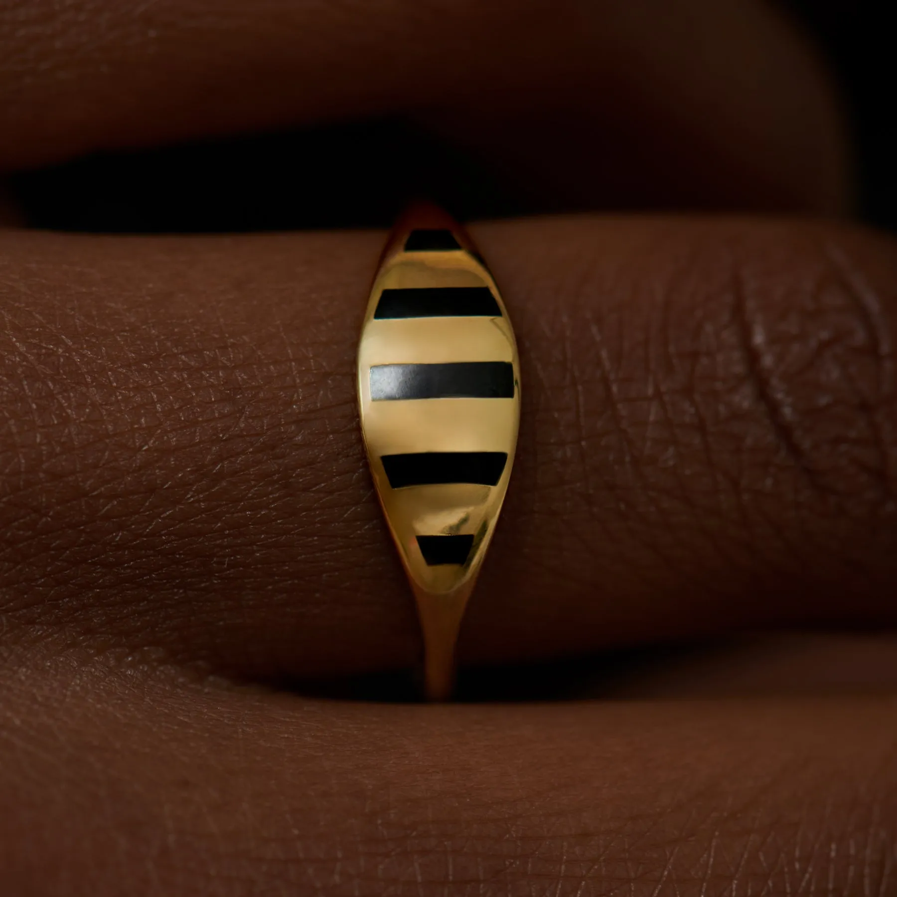 Stria Gold and Black Enamel Ring