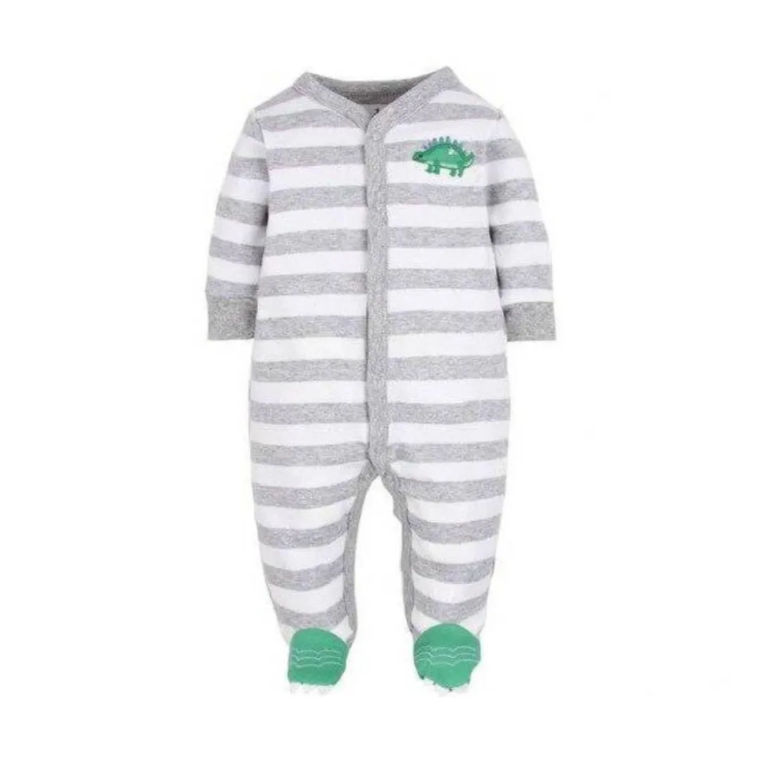 Striped Dinosaur Footed Baby Sleepsuit