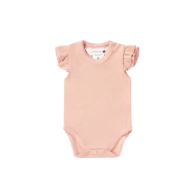 Susukoshi Organic Fluttersuit - Pink Salmon Pointelle