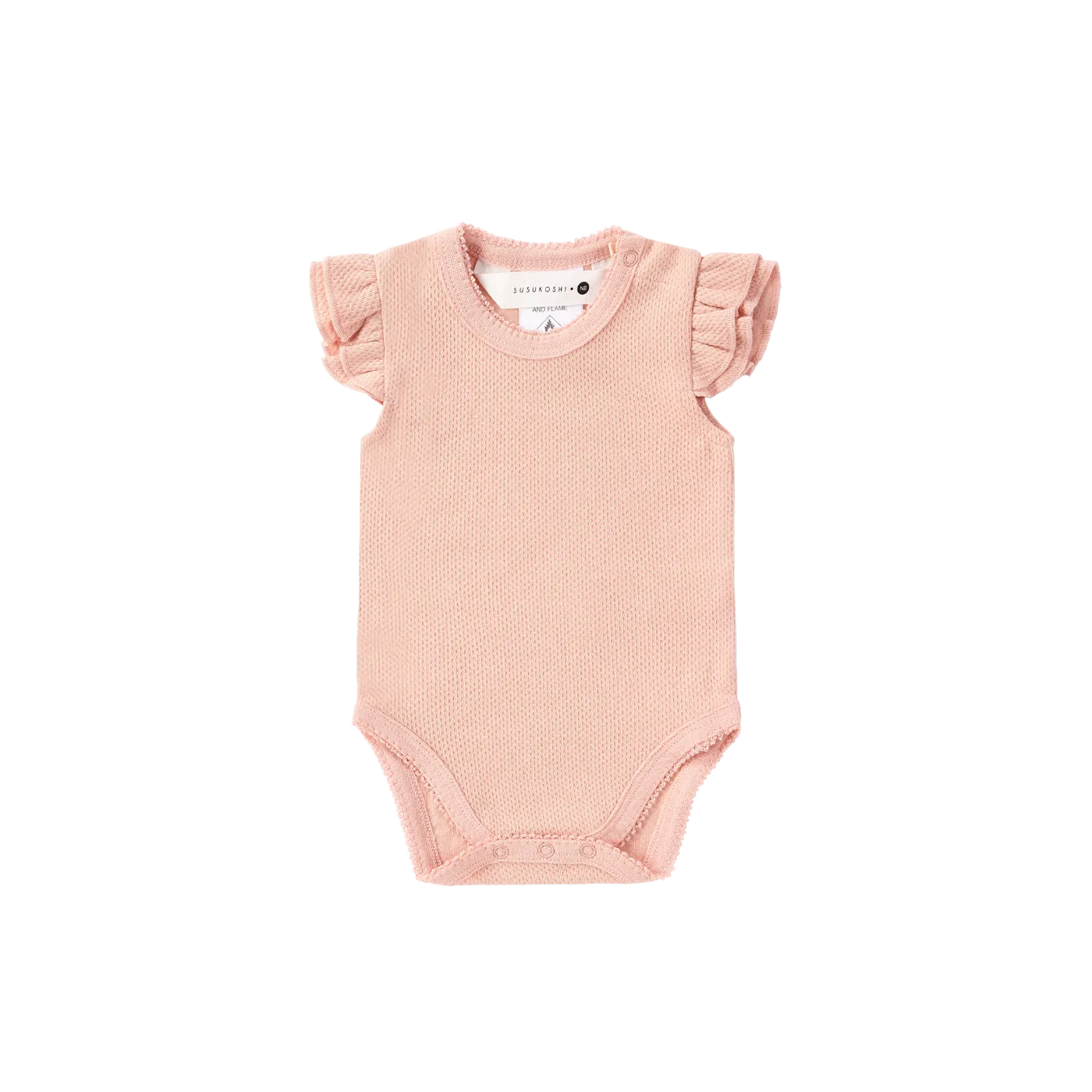 Susukoshi Organic Fluttersuit - Pink Salmon Pointelle