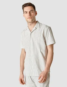 Tech Linen Bowling Short Sleeve Shirt Navy Pinstripe