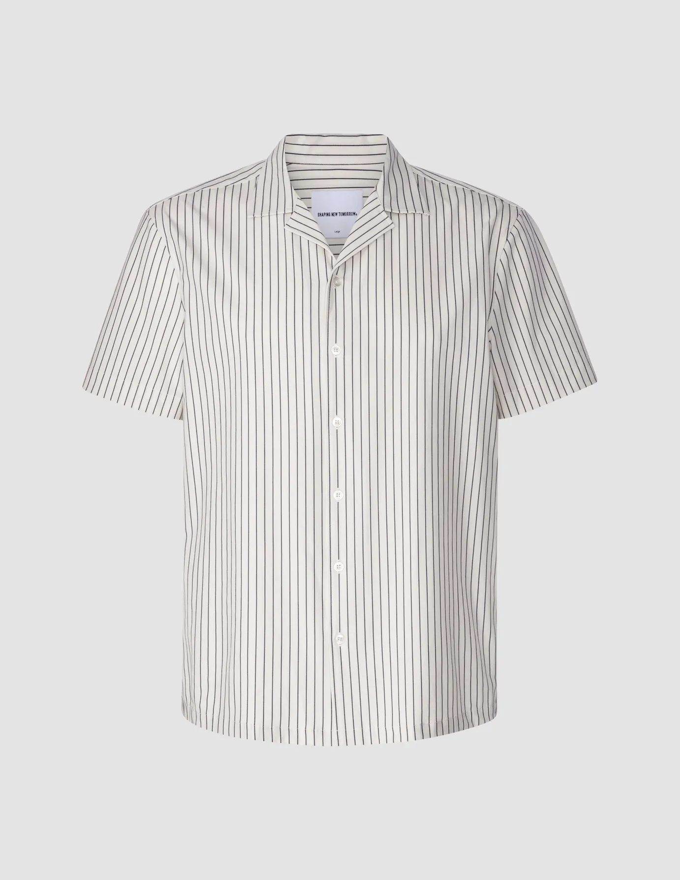 Tech Linen Bowling Short Sleeve Shirt Navy Pinstripe