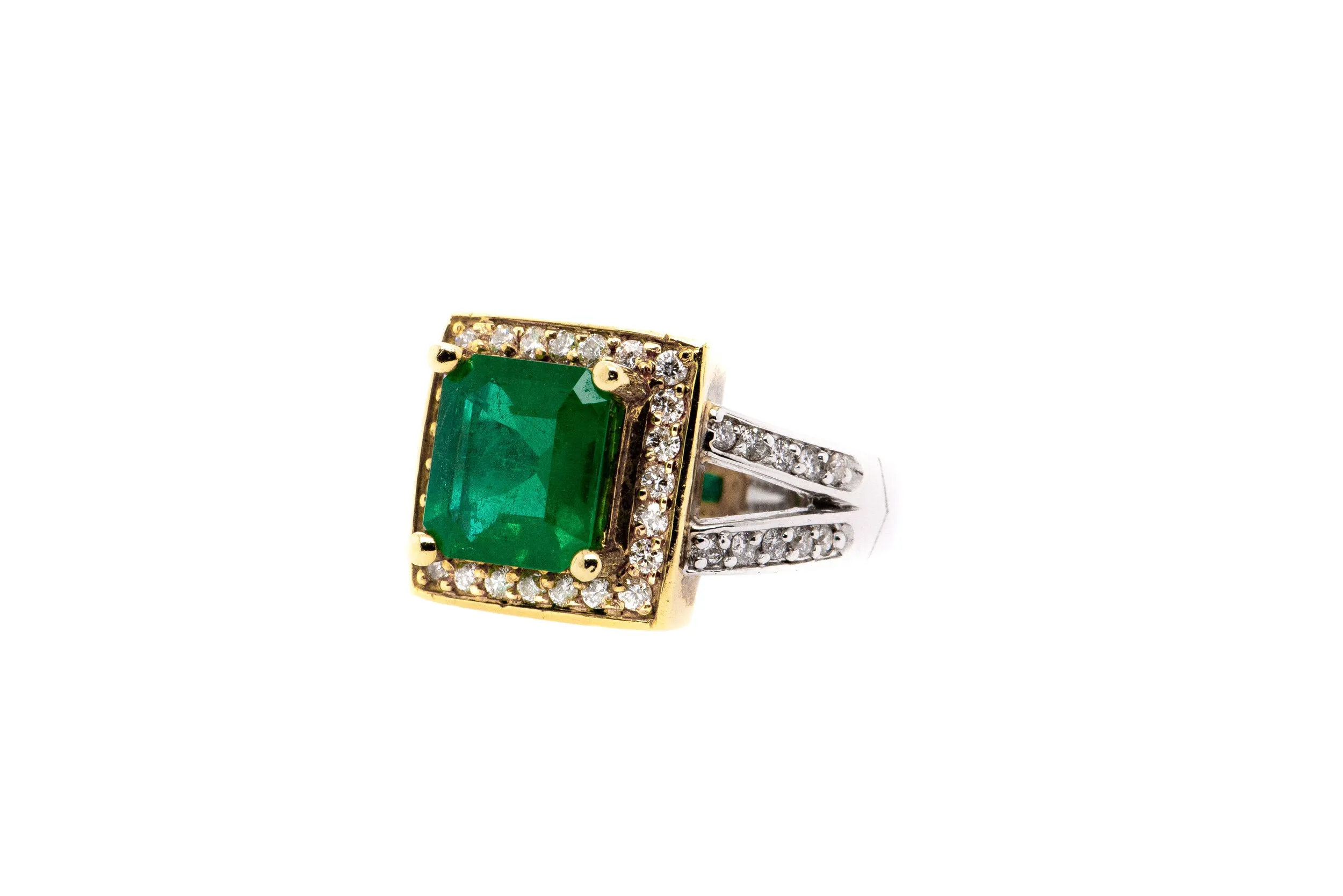 The Unique Collection: Emerald and Diamond ring in 18k White and Yellow Gold