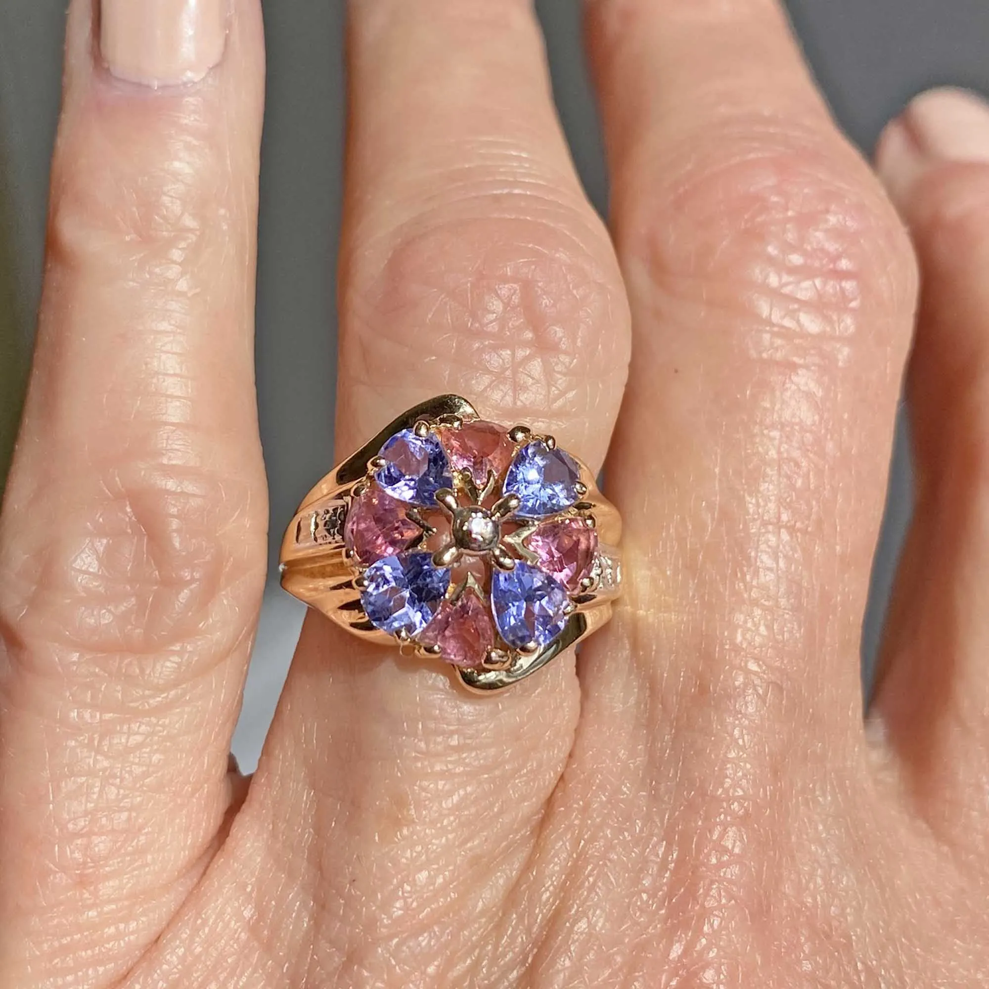 Vintage 14K Gold Tanzanite Garnet Cluster Ring