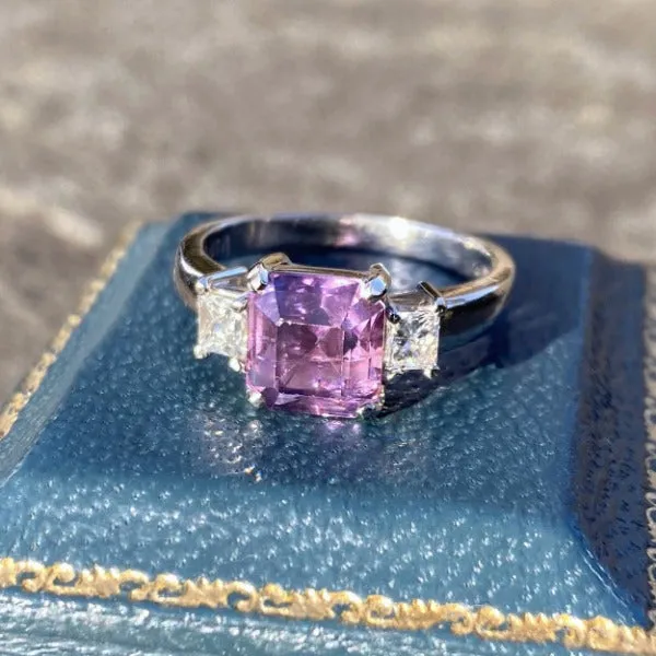 Vintage Purple Sapphire & Diamond Ring, Octagonal 3.07ct.