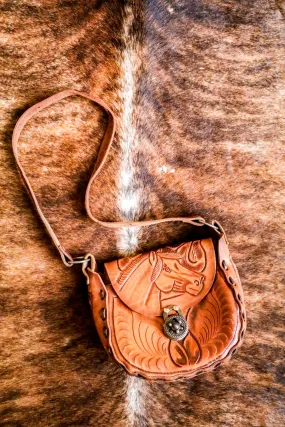 Vintage Tooled Leather Western Horse Purse