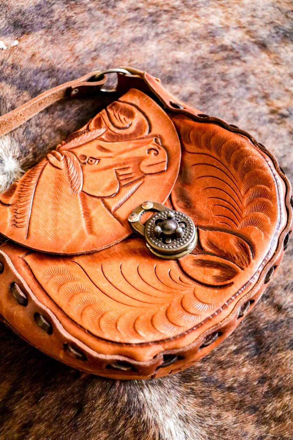 Vintage Tooled Leather Western Horse Purse