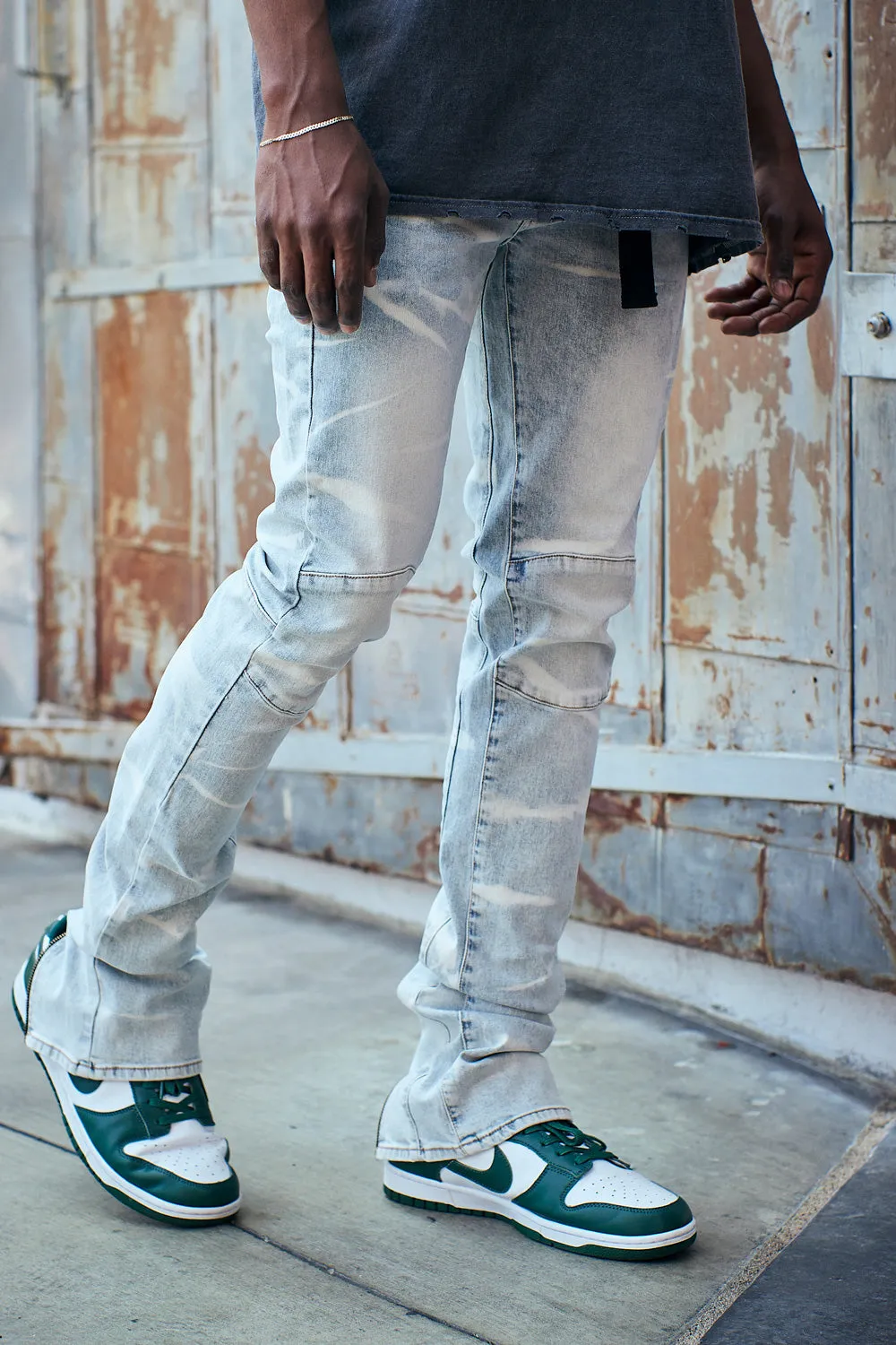 White Men's Stacked Jeans Flared Look