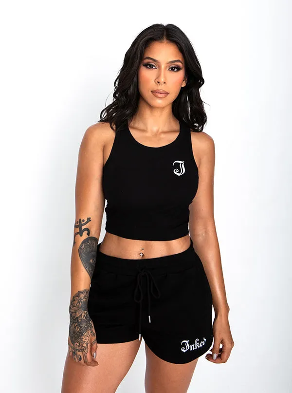 Women's Inked Icon Logo Crop Tank - Black/White