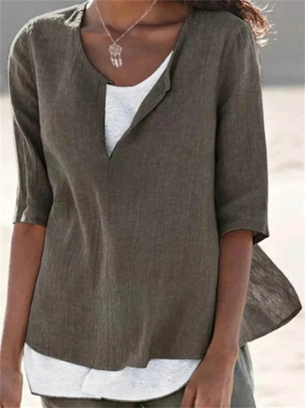 Women's V-Neck Half Sleeve Blouse - Casual and Versatile