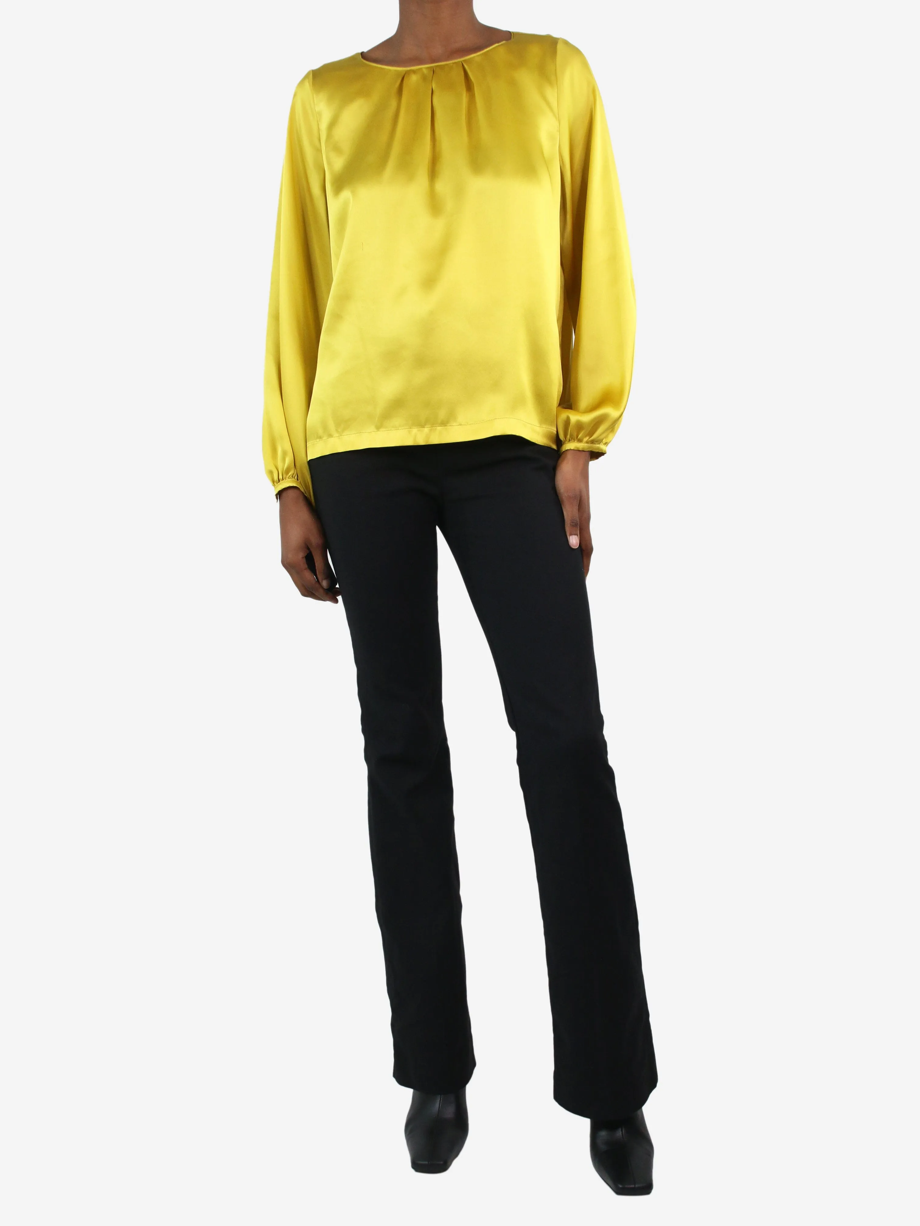 Yellow long-sleeved satin shirt - size FR 34