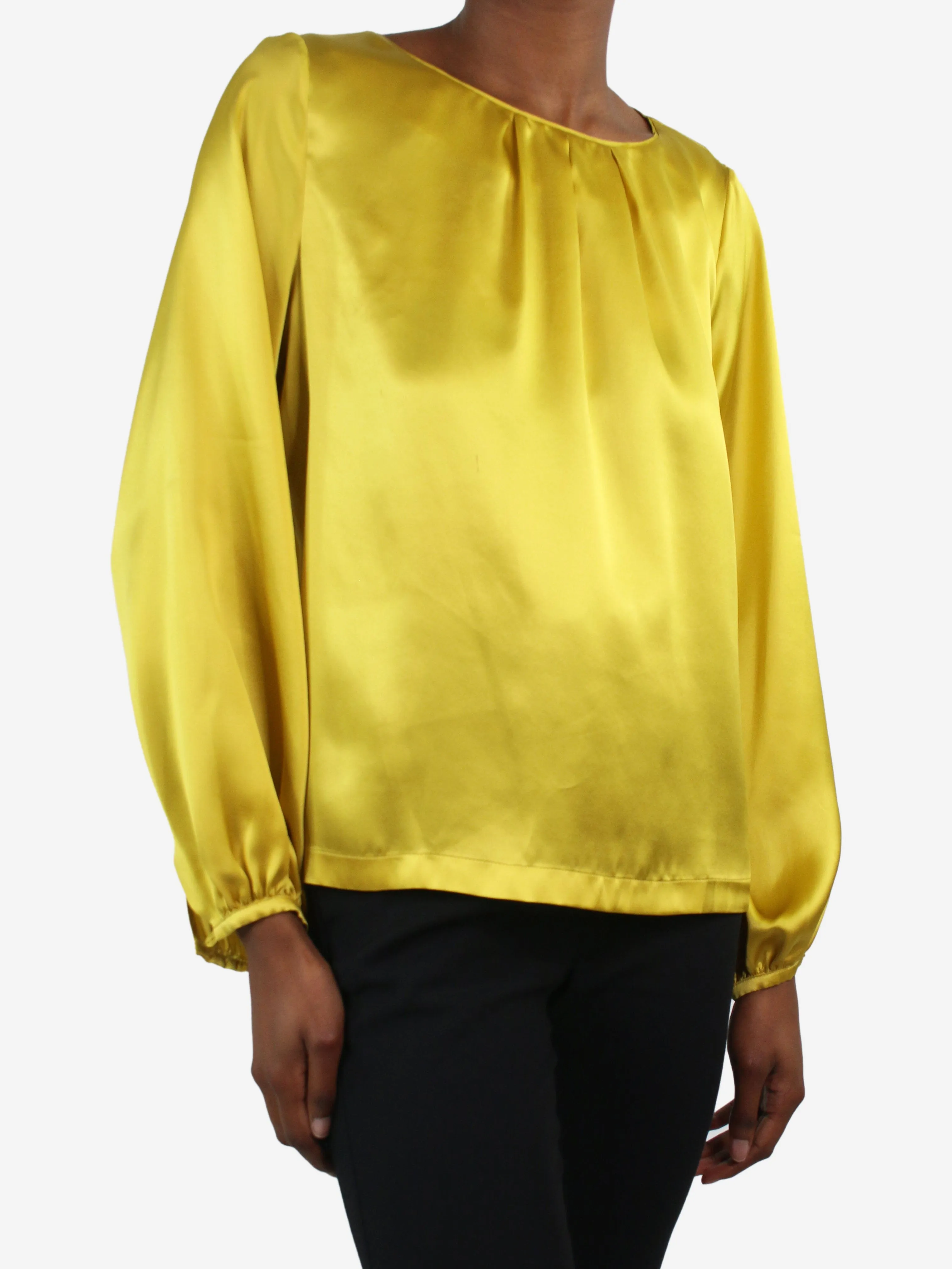 Yellow long-sleeved satin shirt - size FR 34