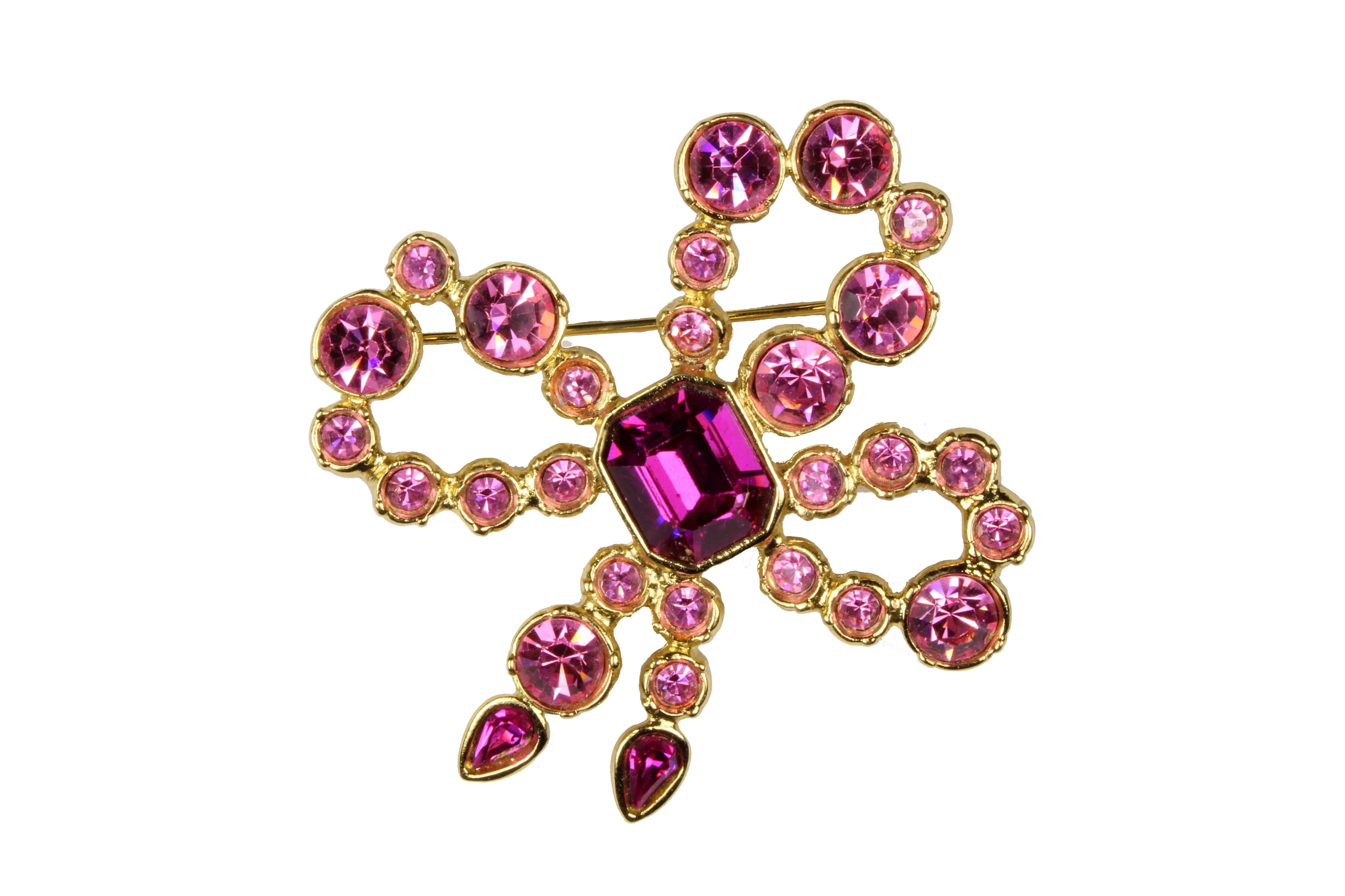 YVES SAINT LAURENT pink bow brooch