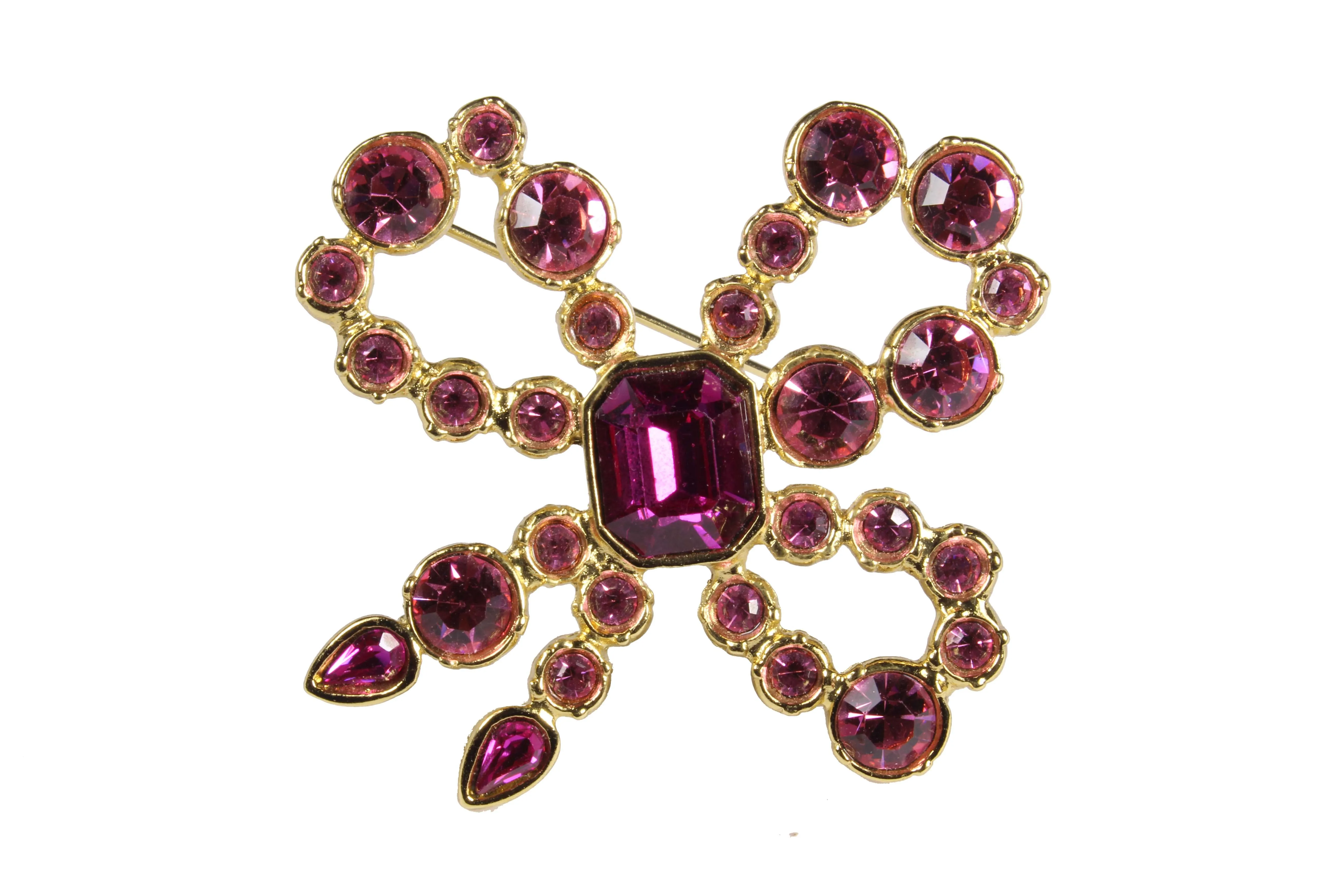 YVES SAINT LAURENT pink bow brooch